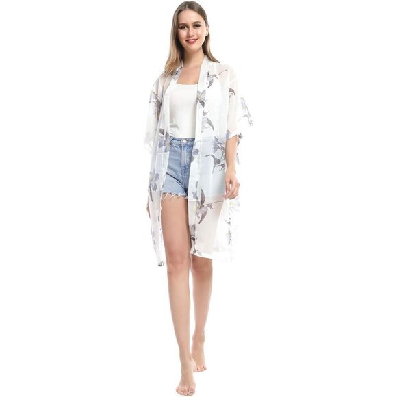 Women’s Chiffon Kimono Bathing Suit Cover Up Open Front Duster Kimono Dress - Picture 3 of 7